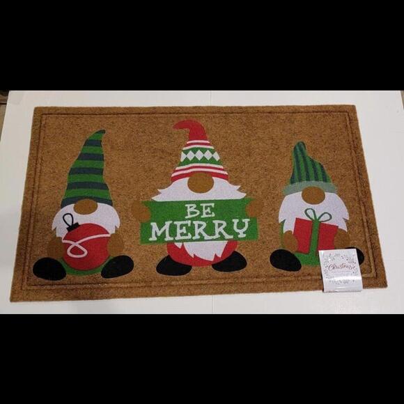 29"x17"  3 Gnomes , "Be Merry" Christmas Coir Outdoor Mat Brown Allure Home - Picture 1 of 3